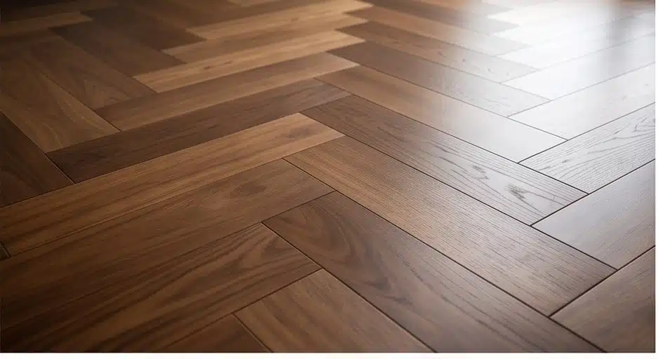 تركيب باركيه بالرياض - باركيه خشب هرمي فاخر بلون بني دافئ . تركيب باركيه بالرياض .