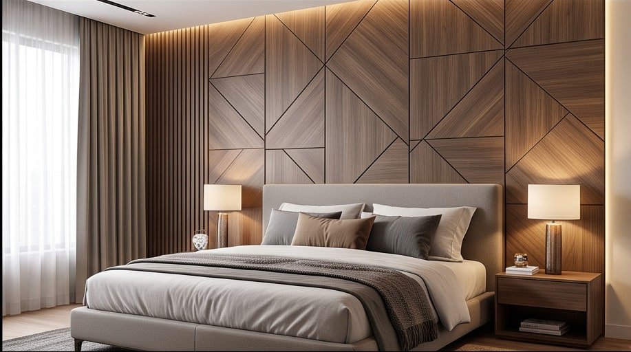 خلفيات سرير بديل الرخام والخشب تصميم هندسي