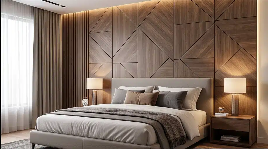 خلفيات سرير بديل الرخام والخشب تصميم هندسي